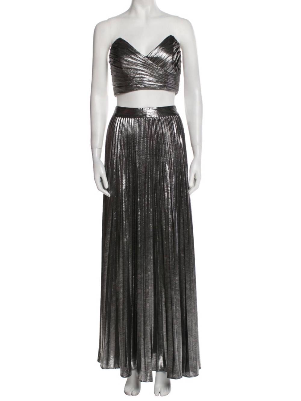 Retrofête Sophia Metallic Pleated Set | Top S + Skirt XS | Gunmetal | Worn Once